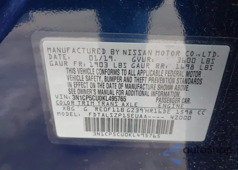 2019 Nissan Kicks Sv z USA, uszkodzony, nr VIN 3N1CP5CU0KL495765